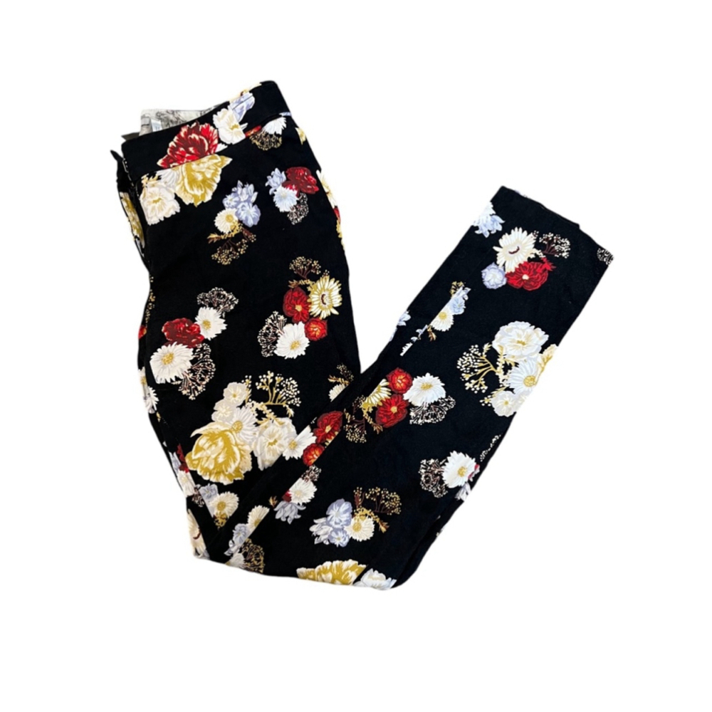 H&M Black Floral Skinny Leg Cotton Mid Rise Pant 6